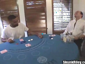 Unnatural role play: Husband & Wifey deepthroating with an increment of screwing a blonde ebony slut, Skunk Riley, who loves to drag inflate with an increment of