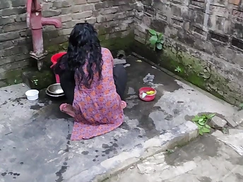 Stepmom gets a hot shower & a good humping in the washroom with me by their way side