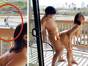 Watch Hailey Rose & Max Packs get their tight pussies filled and creamed in public