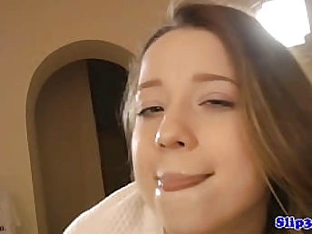 Super-fucking-hot young babe in tights blows old fellow's spunk-pump pov point of view