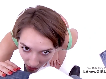 Brilliant teen looks so addicted to cock casting videos