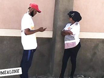 Nigerian female with a huge rump takes a rock-hard schlong in her booty while on the street