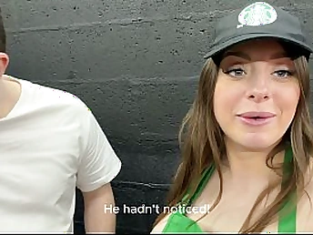 Luna Damsel's bodacious bod gets slapped while deep-deep throating donk barista's humungous melons